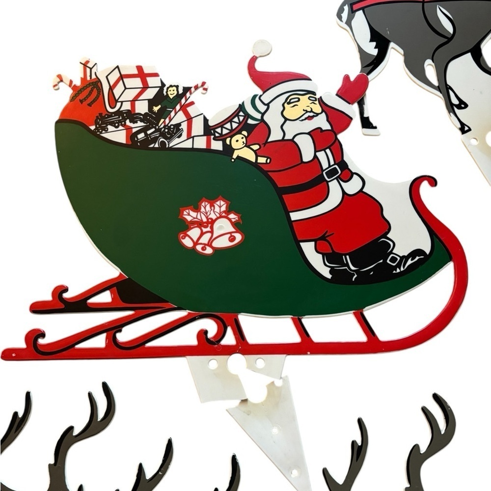 Vintage 1980’s Plastic Christmas Santa & Reindeer Cut-Outs Holiday Display Decor - Picture 4 of 6